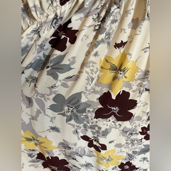 Joie Nour Dress Women's Med Ivory Burgundy Floral Silk Long Sleeve Babydoll - Picture 5 of 10